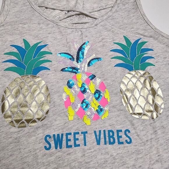Justice Girls Grey Metallic Gold Sparkly Colorful Sequin Tank Shirt 14/16 Plus - Picture 2 of 3
